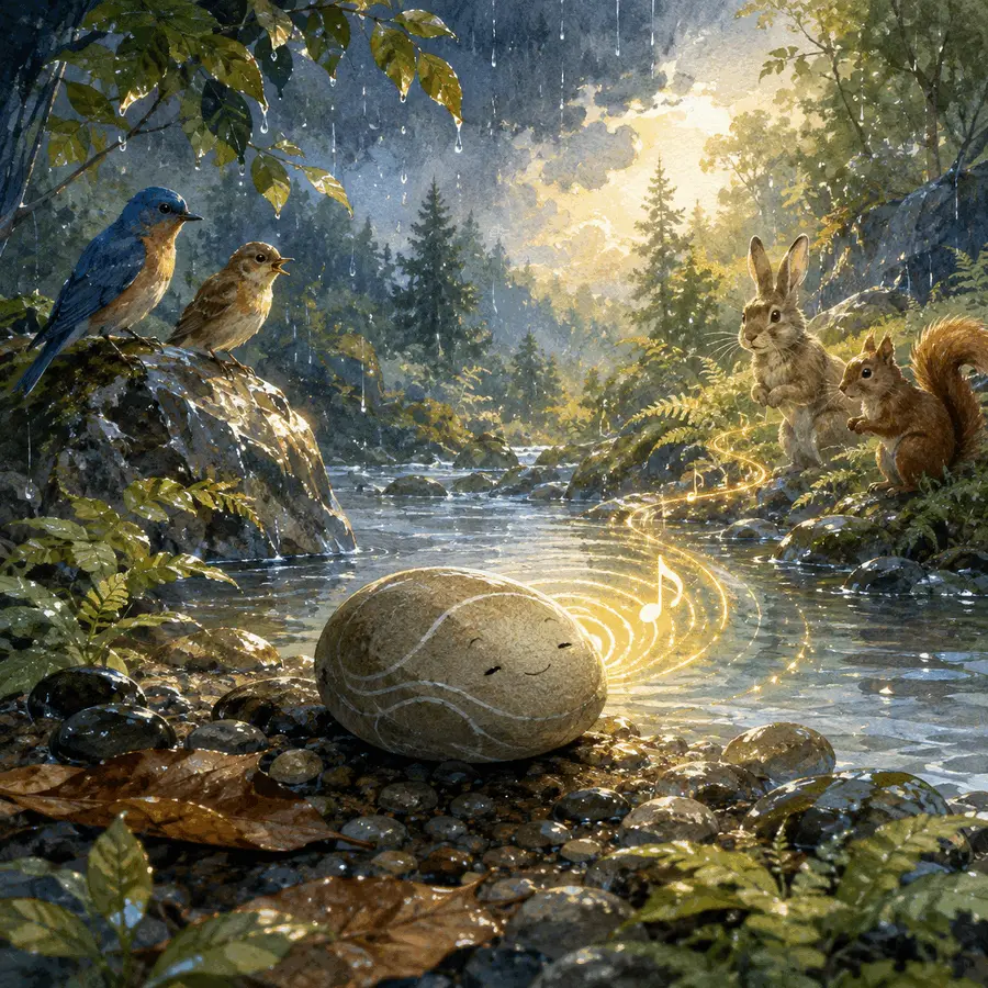 Pebble in a richly illustrated storyworld about finding confidence and a voice